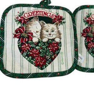 Seasons Greetings Vintage Christmas Cat French Provencal NEW holly pot h…